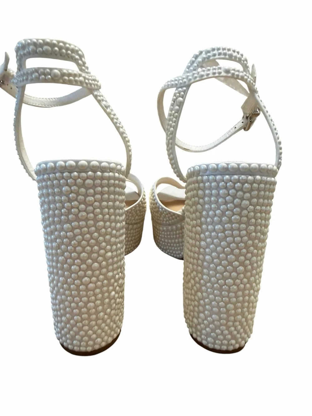 Gianni Bini White Pearl Platform Block Heel Bridal Sandals NWOB Size 8
